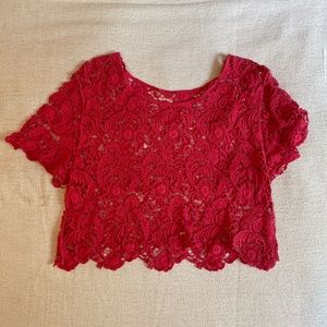 Express Crocheted Salmon Scalloped Crop Top